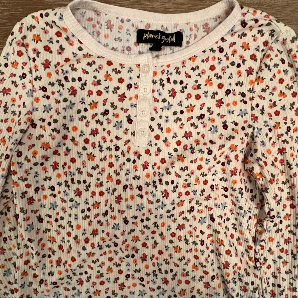 Planet Gold Kids Long Sleeve Floral Tee - White with Multi-Color